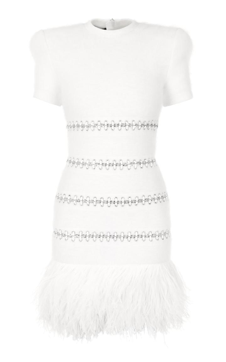 Balmain Feather-trimmed Angora-blend Mini Dress