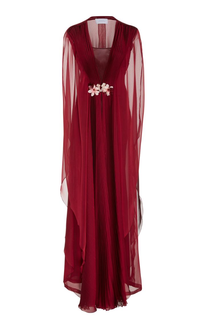 Luisa Beccaria M'o Exclusive Chiffon Caftan With Floral Applique