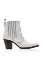 Ganni Top-stitched Croc-effect Leather Boots