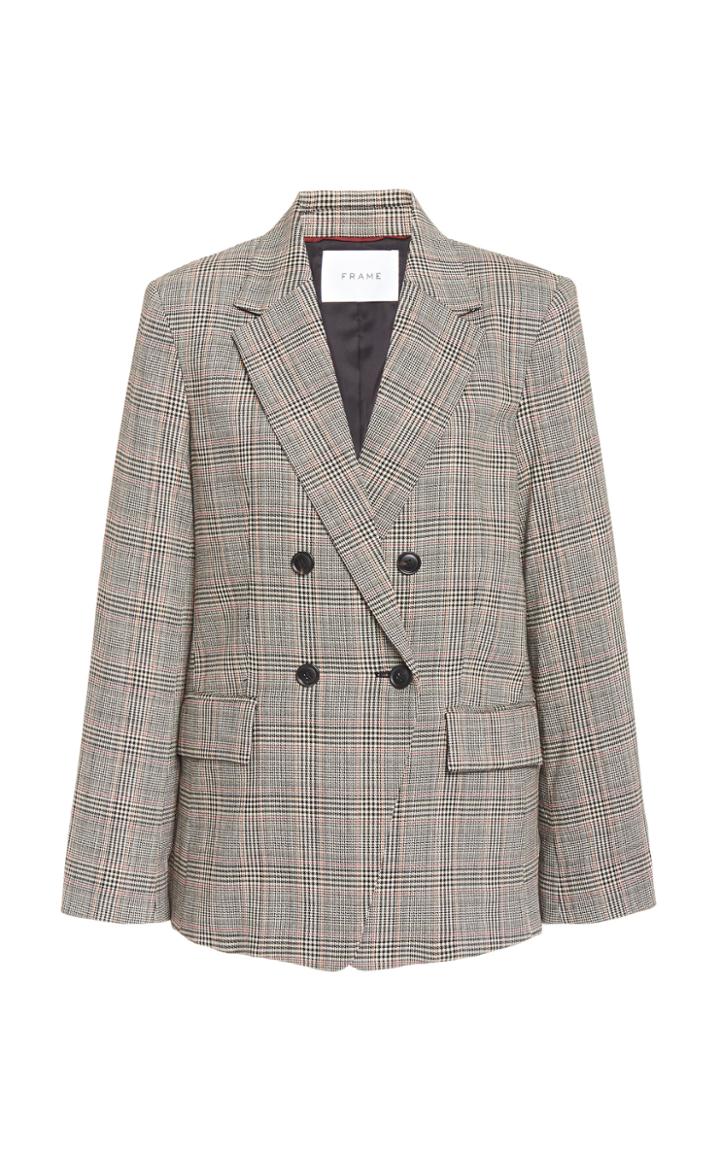 Frame Checked Wool-blend Boyfriend Blazer