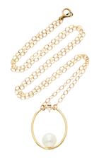 Moda Operandi Mizuki Small Pearl & Diamond Oval Pendant Necklace
