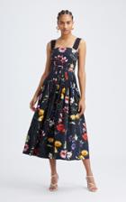 Moda Operandi Oscar De La Renta Floral Square Neckline Cotton-blend Dress
