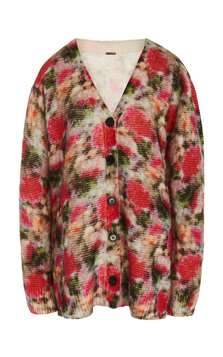 Adam Lippes Printed Oversized Cashmere-silk Blend Cardigan