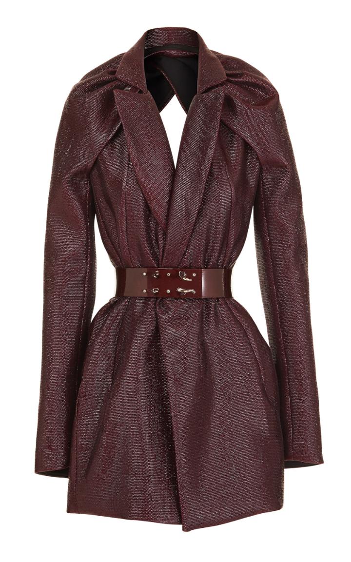 Maticevski Belted Open-back Metallic-knit Blazer