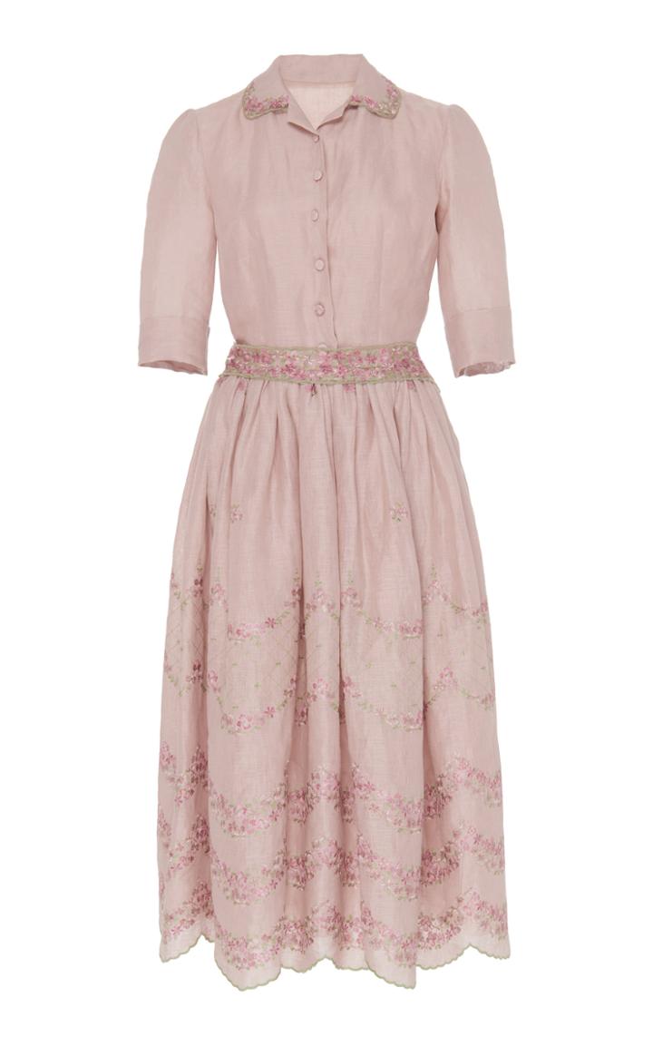 Luisa Beccaria Embroidered Broadcloth Shirt Dress