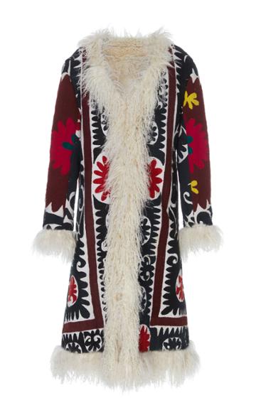 Zazi Vintage Printed Fur Trim Suzani Vintage Coat
