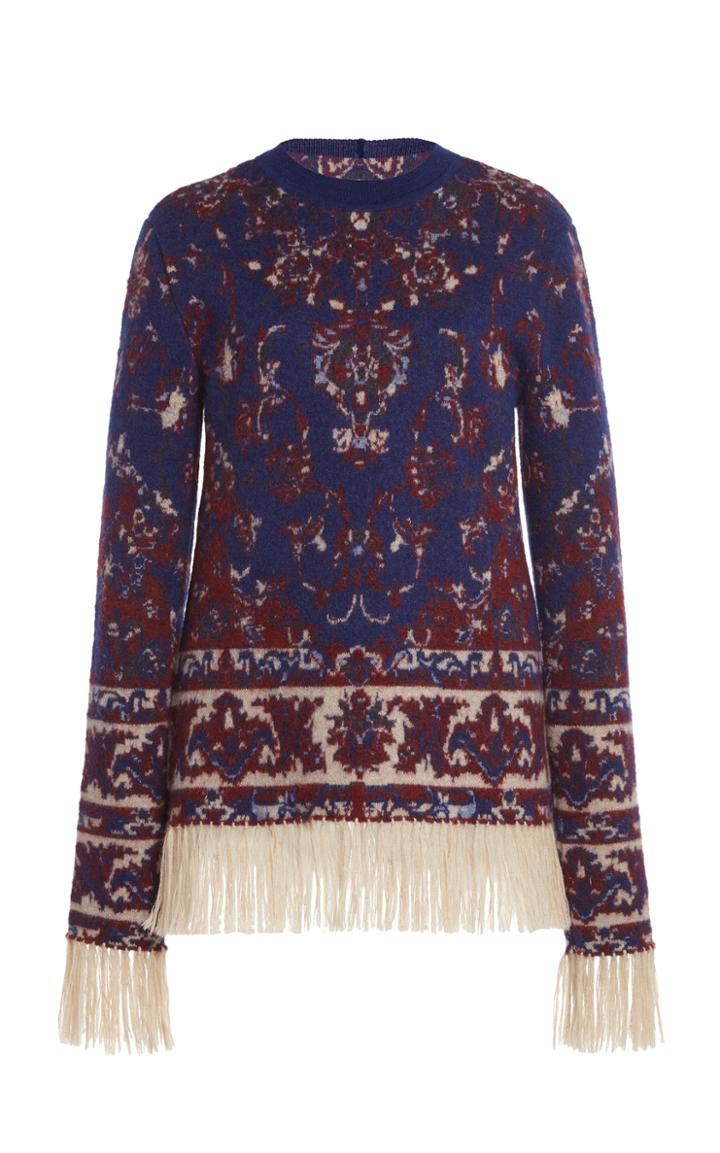 Paco Rabanne Fringe-trimmed Wool Jacquard Crewneck Sweater