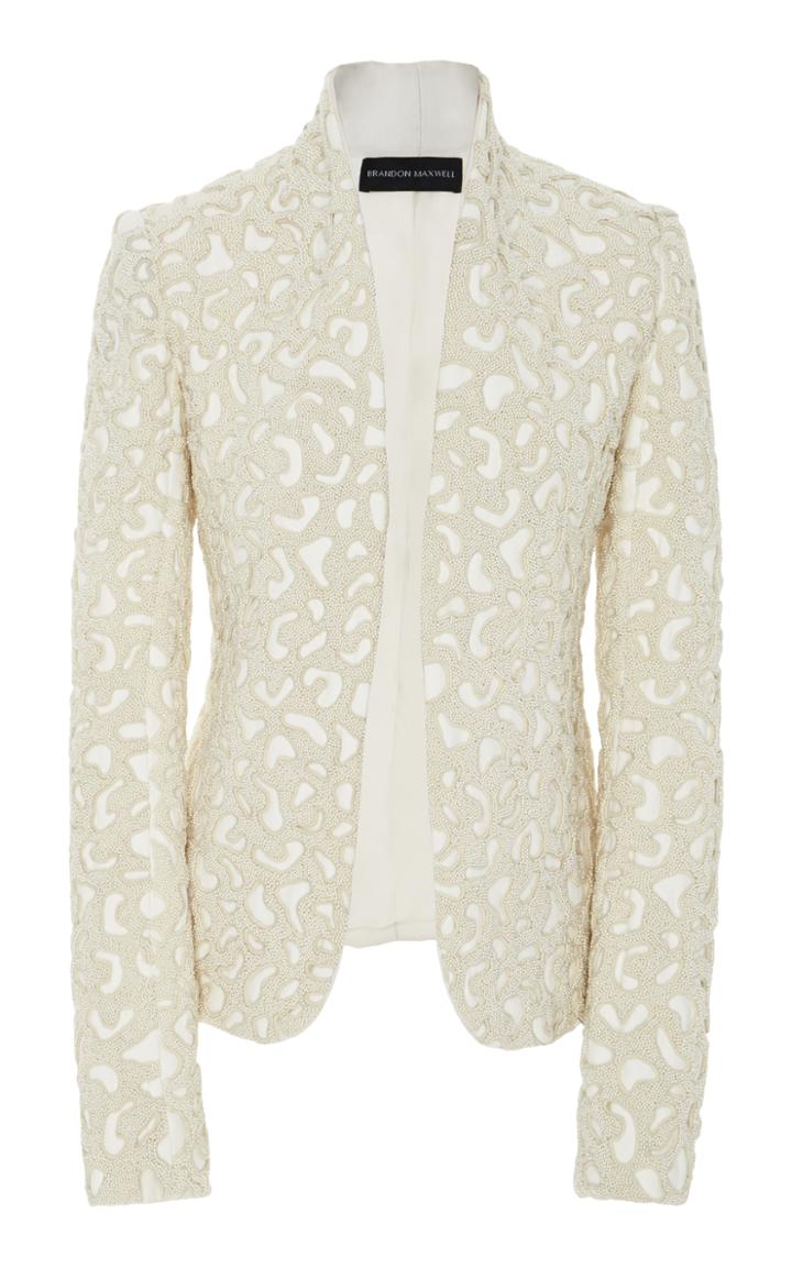 Brandon Maxwell Leopard Pearl Embroidered Jacket
