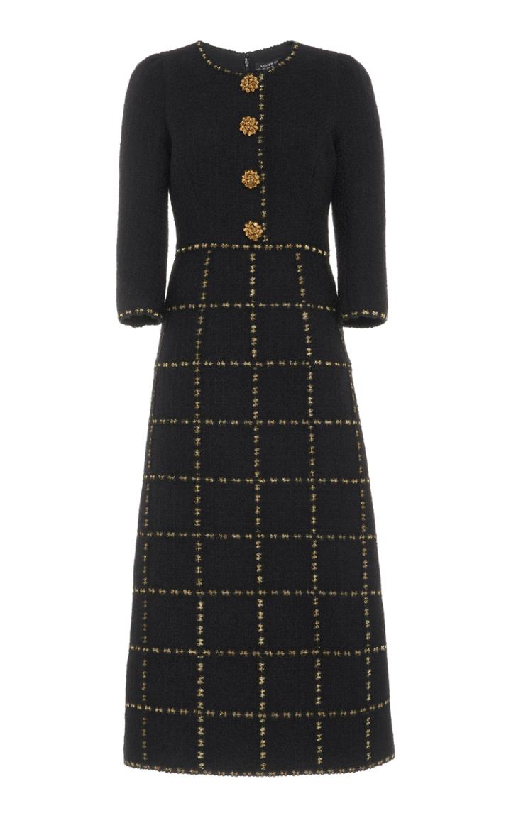 Moda Operandi Andrew Gn Embellished Check-detailed Wool Midi Dress