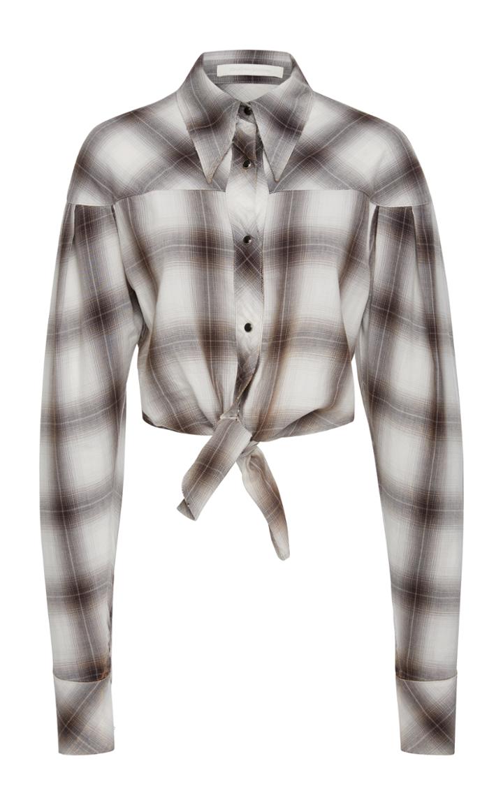 Jonathan Simkhai Plaid Diamond Tie Front Shirt