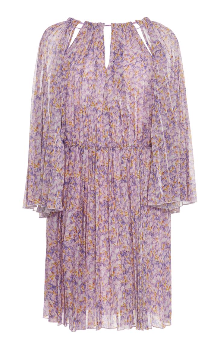 Blumarine Pleated Butterfly Sleeve Mini Dress
