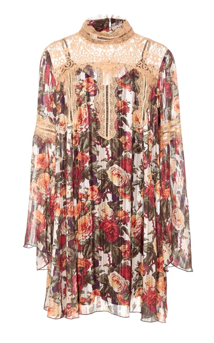 Anna Sui Cabbage Rose Stripe Jacquard Dress