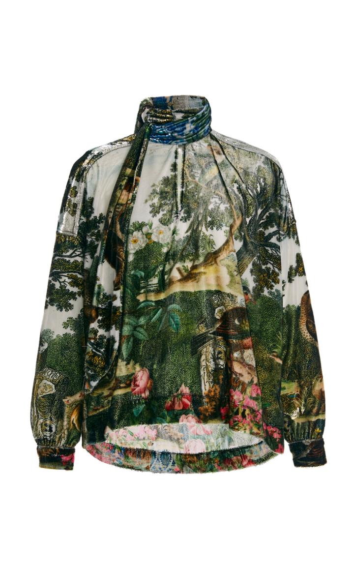 Moda Operandi Libertine Ottoman And Pirate Bird Printed Velvet Tie-neck Top