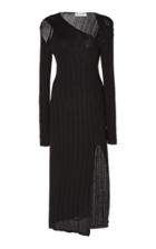 Oscar De La Renta Asymmetric Cutout Ribbed Silk Midi Dress