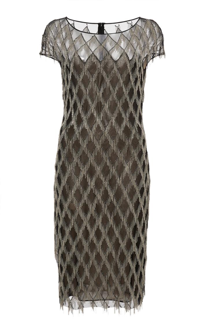 Naeem Khan Short Sleeve Mesh Dress