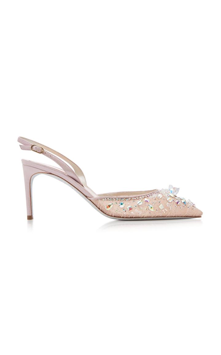 Rene Caovilla Crystal-embellished Lace Slingbacks