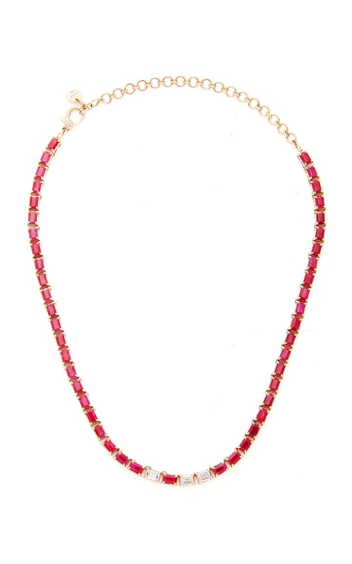 Moda Operandi Shay 18k Rose Gold Ruby Tennis Necklace With Diamond Accent