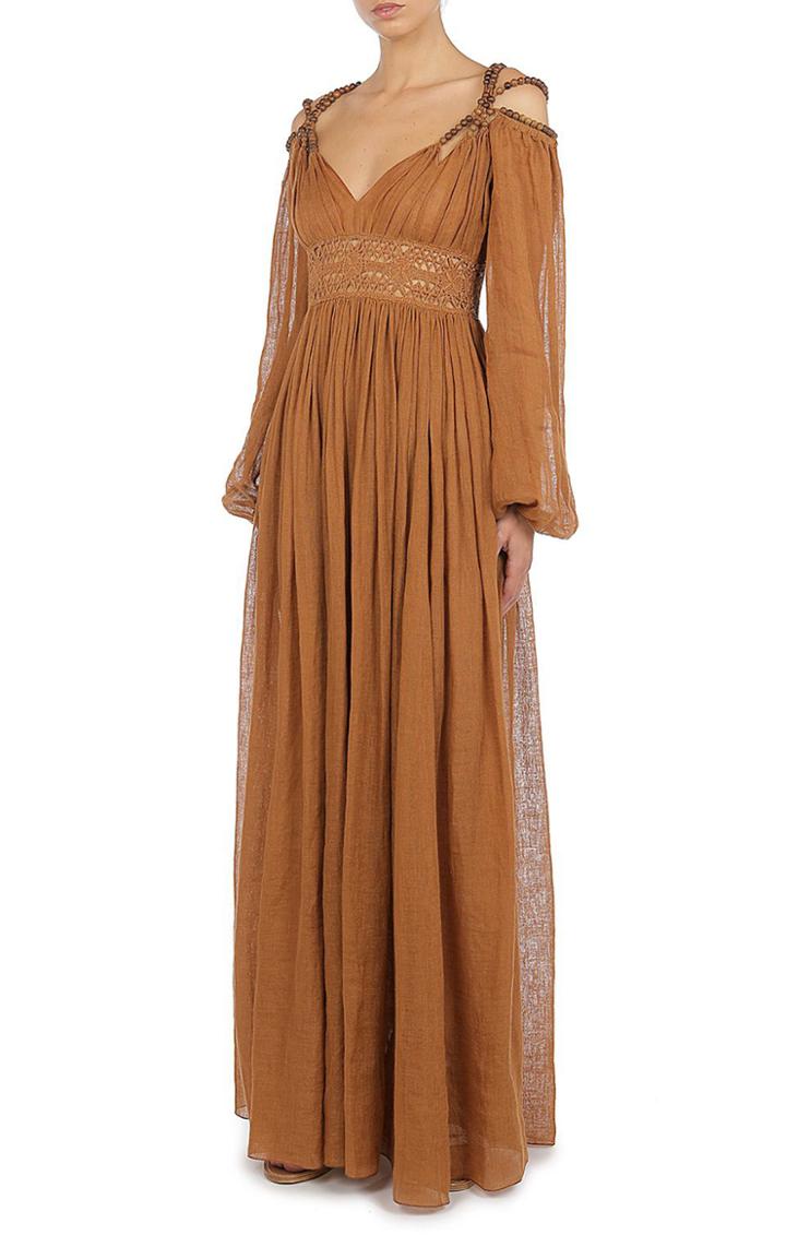 Moda Operandi Alberta Ferretti Linen Beaded Goddess Gown