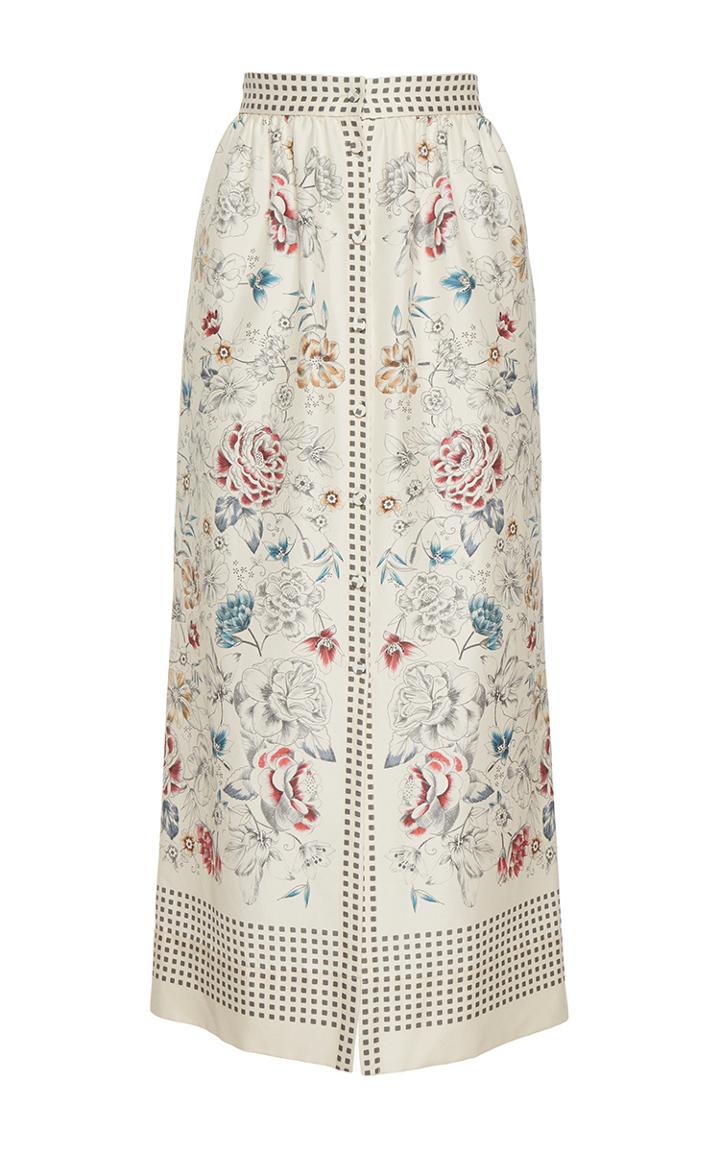 Vilshenko The Willow Print Button Down Midi Length Skirt