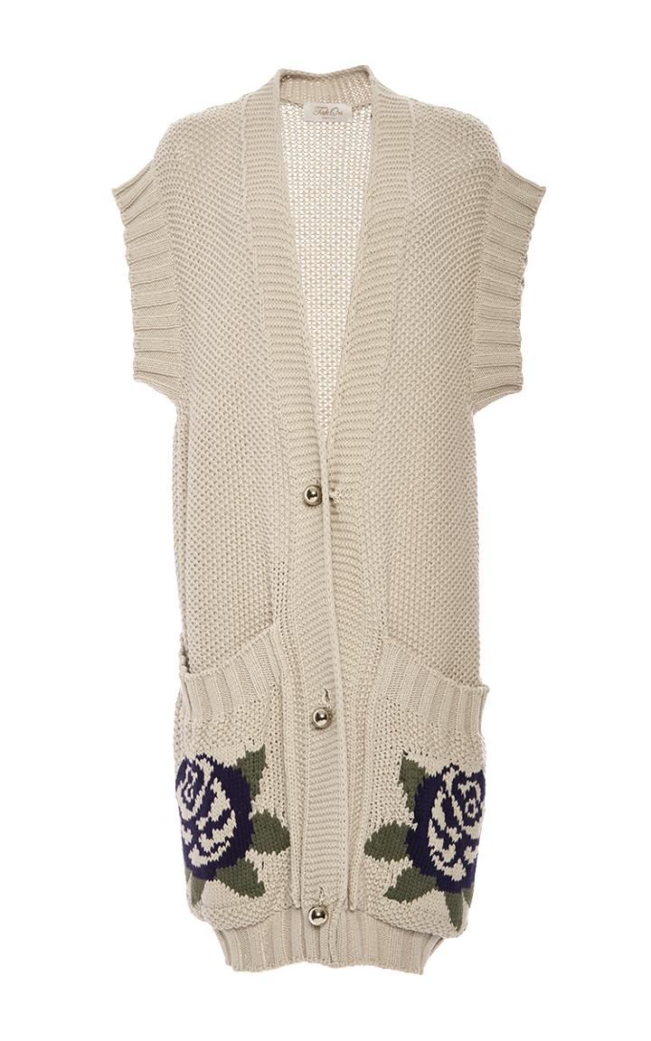 Tak.ori Light Grey Short Sleeve Rose Sweater