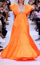 Valentino Ruffled Neckline Deep-v Gown