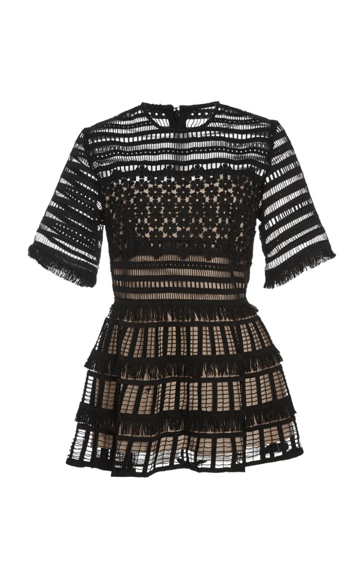 Lela Rose Fringe Peplum Lace Top