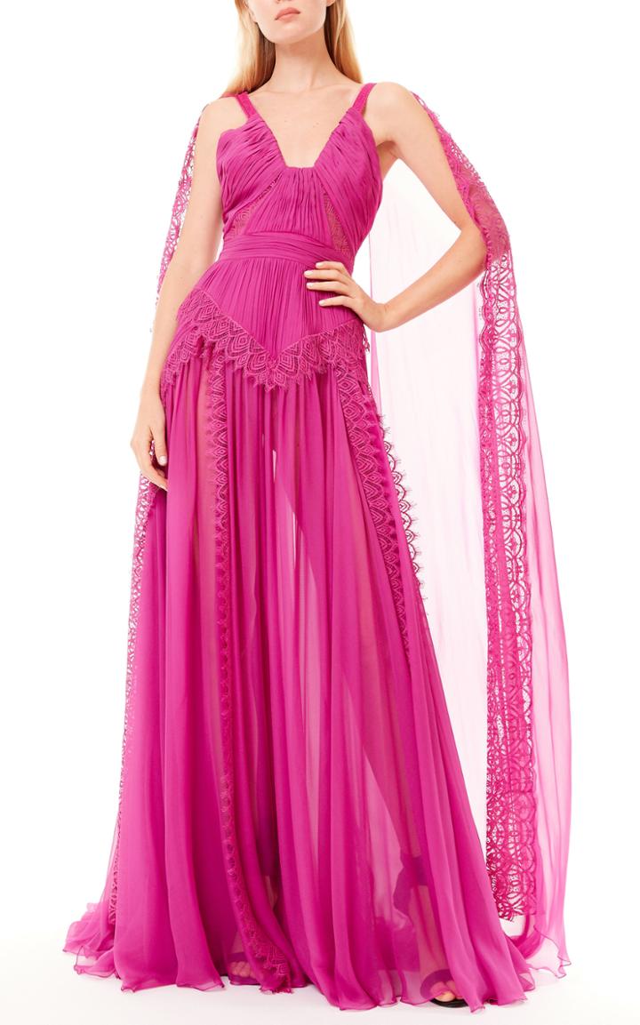 Moda Operandi Zuhair Murad Chiffon And Lace Silk-blend Dress