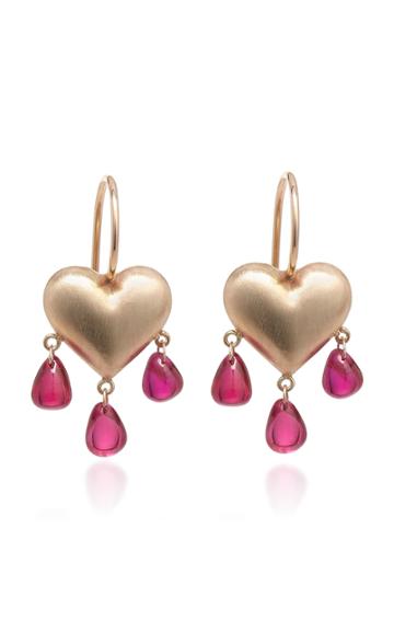 Rachel Quinn Bleeding Heart 14k Gold And Ruby Earrings