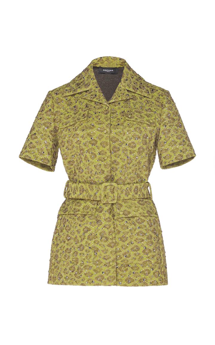 Moda Operandi Rochas Belted Embellished Jacquard Jacket Size: 42