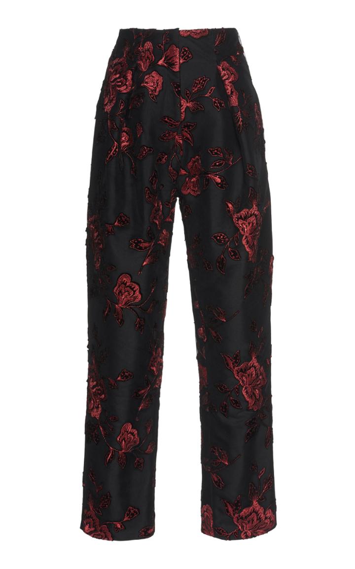 Costarellos Velvet Embroidered Cigarette Trouser