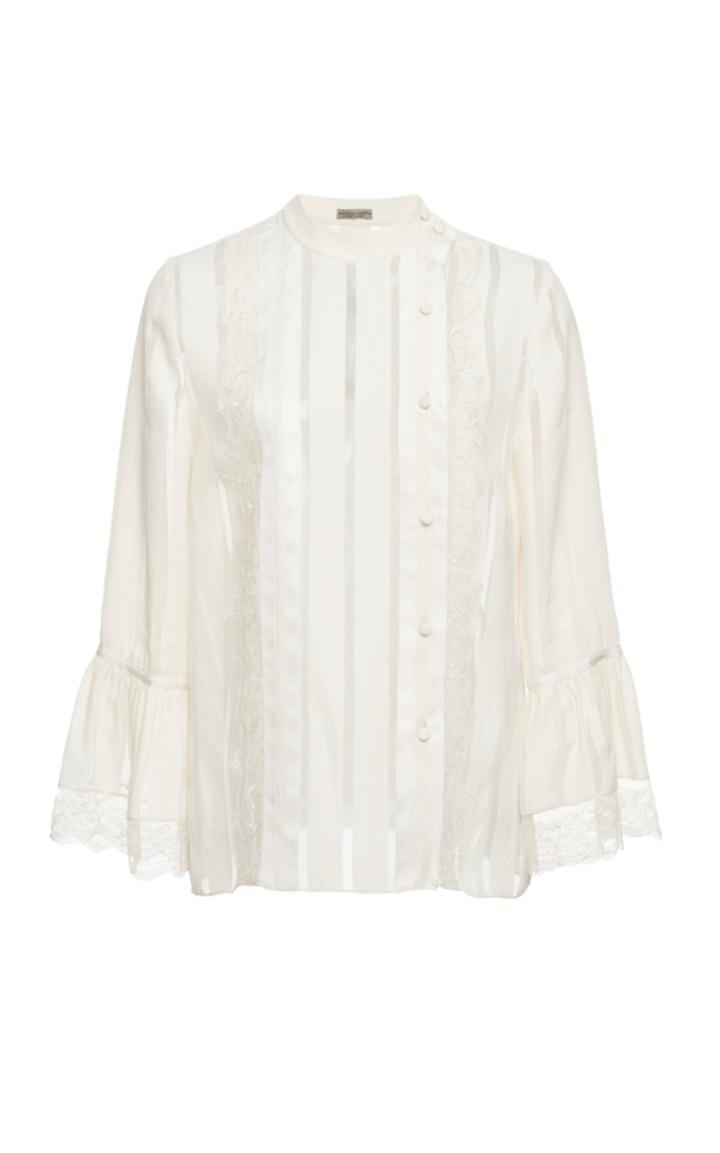 Bottega Veneta Striped Chiffon Blouse With Lace Cuff Details