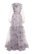 Costarellos Tiered Printed Silk Organza Gown