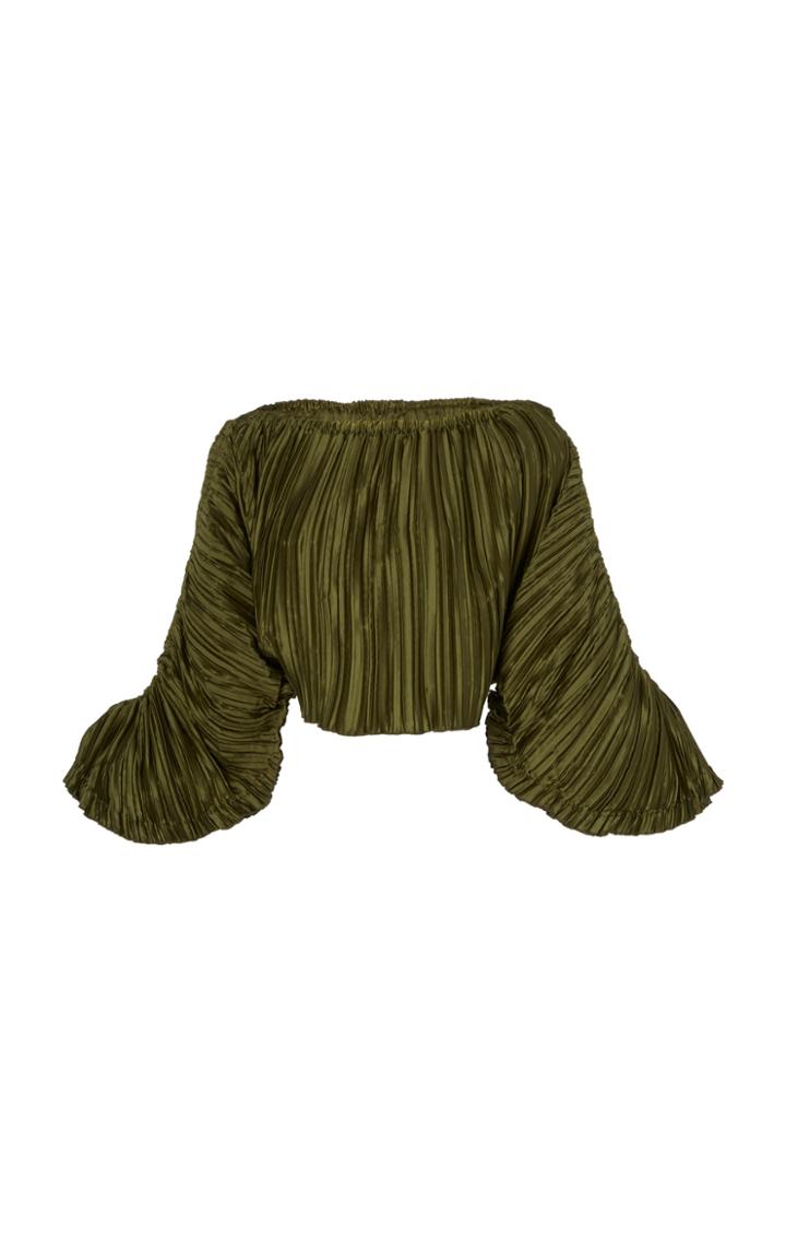 Cult Gaia Mala Cropped Cold-shoulder Pliss-satin Top Size: S
