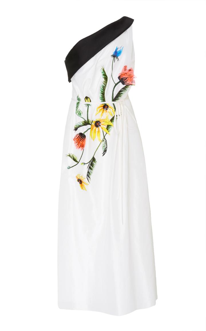Carolina Herrera Embroidered One Shoulder Cocktail Dress