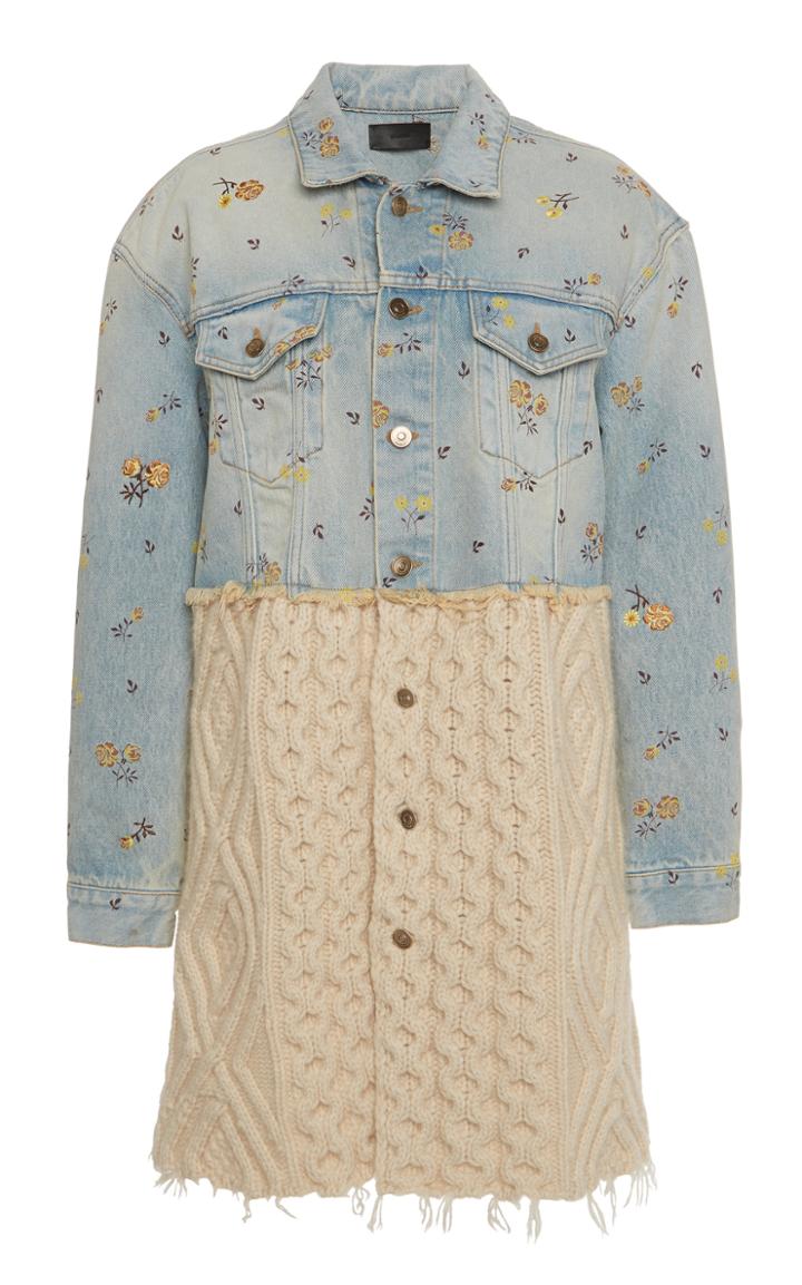 Moda Operandi Alanui Floral Denim And Cashmere-wool Cable-knit Jacket