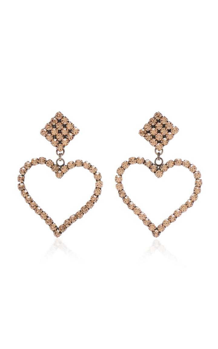 Alessandra Rich Dark Gold Crystal Heart Earrings