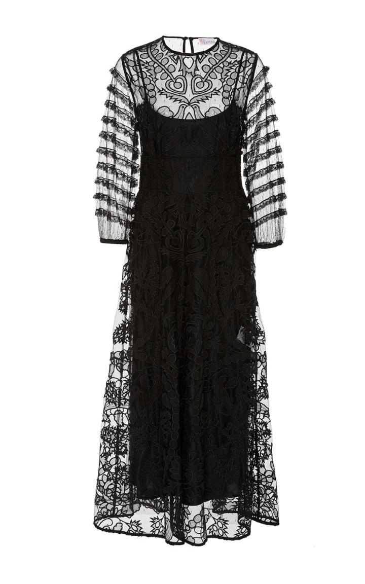 Red Valentino Three Quarter Sleeve Tulle And Organza Dress