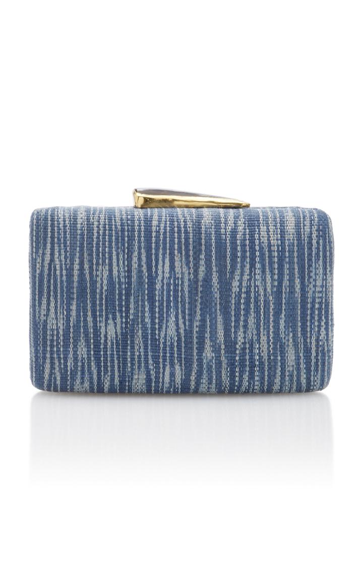 Kayu Blue Printed Straw Clutch
