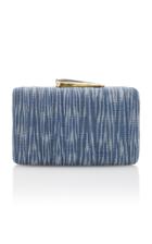 Kayu Blue Printed Straw Clutch