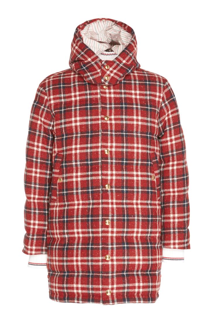 Thom Browne Downfilled Snap Front Detachable Hood Coat