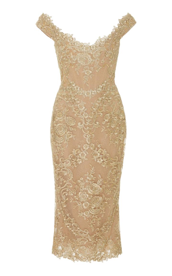 Marchesa Off-the-shoulder Metallic Corded-lace Midi Dress