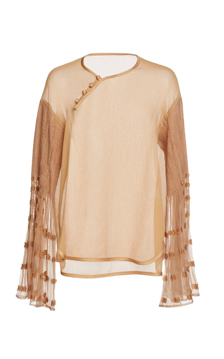Mame Kurogouchi Bell Sleeve Crepe De Chine Long Sleeve Top