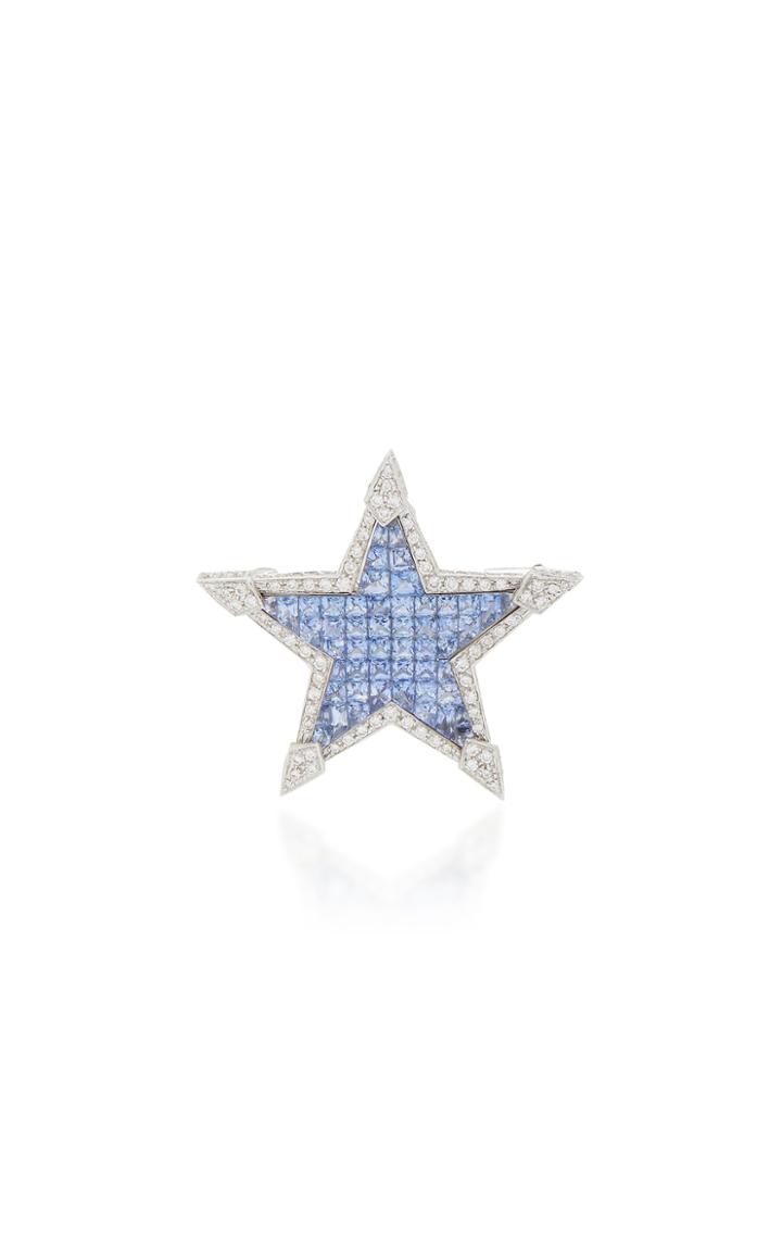Sabbadini Star 18k Gold, Diamond And Sapphire Brooch
