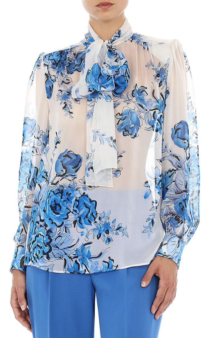 Moda Operandi Alberta Ferretti Floral Silk Chiffon Tie-neck Top