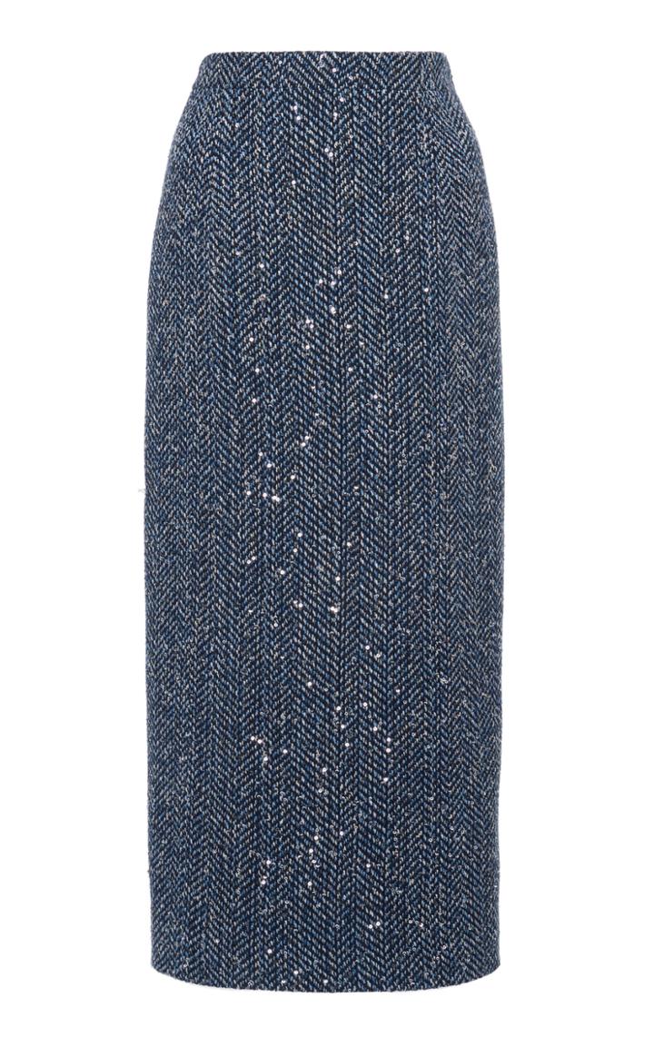 Moda Operandi Alessandra Rich Embellished Herringbone Midi Skirt