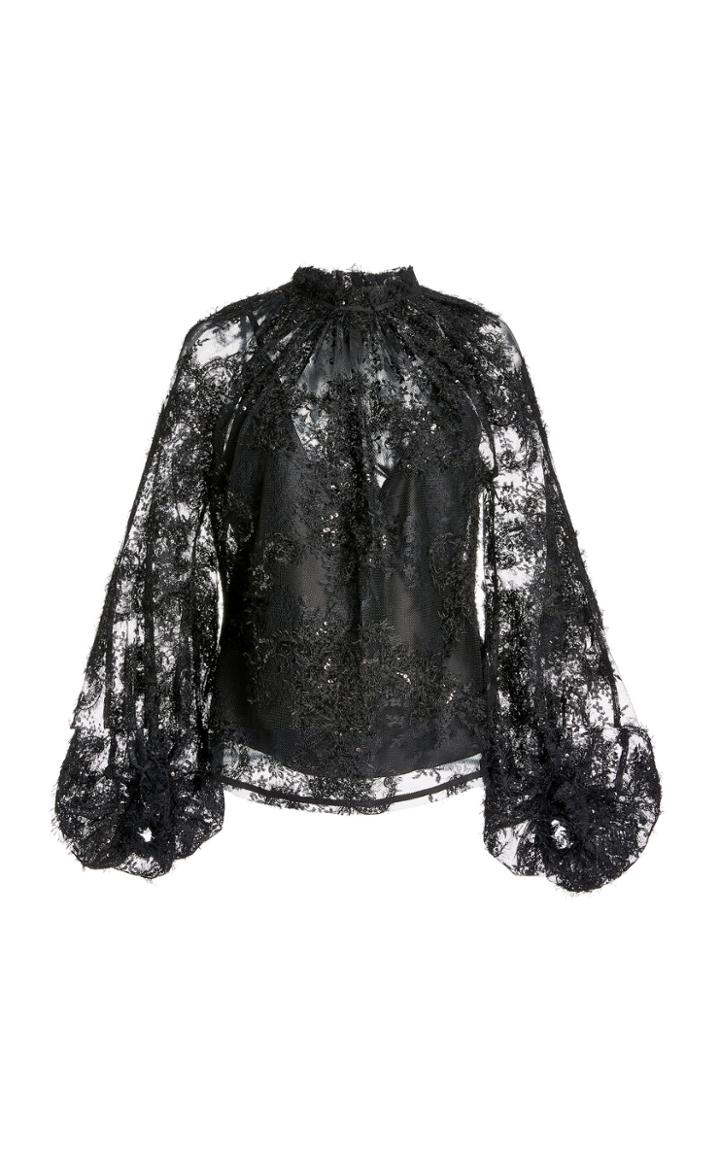 Moda Operandi Unttld Lolita Balloon-sleeve Beaded Lace Top