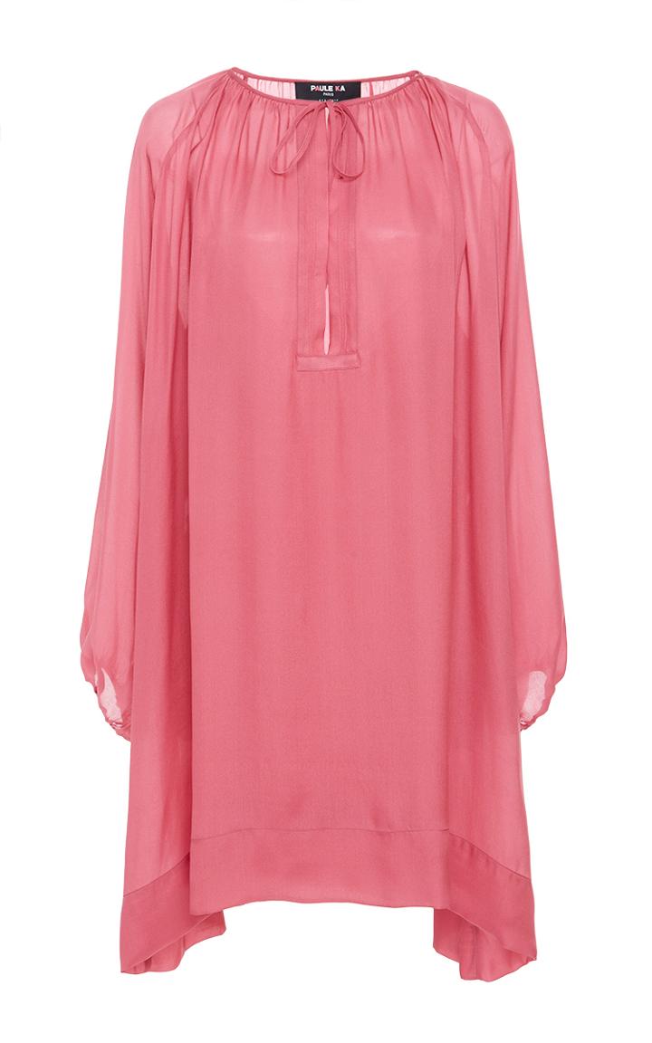 Paule Ka Long Sleeve Oversized Silk Tunic Dress With Tie