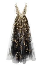 Oscar De La Renta Floral Embroidered Tulle Layered Gown