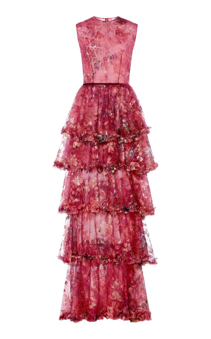 Moda Operandi Costarellos Sleeveless Sequin Tiered Ruffle Tulle Dress Size: 34