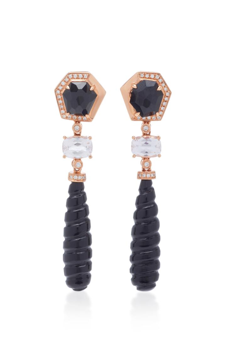 Dana Rebecca 14k Rose Gold Black Onyx And Kunzite Drop Earrings